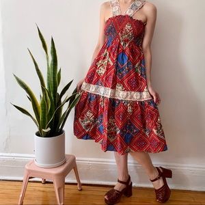 Vintage 70’s red patterned hippie dress, XS
